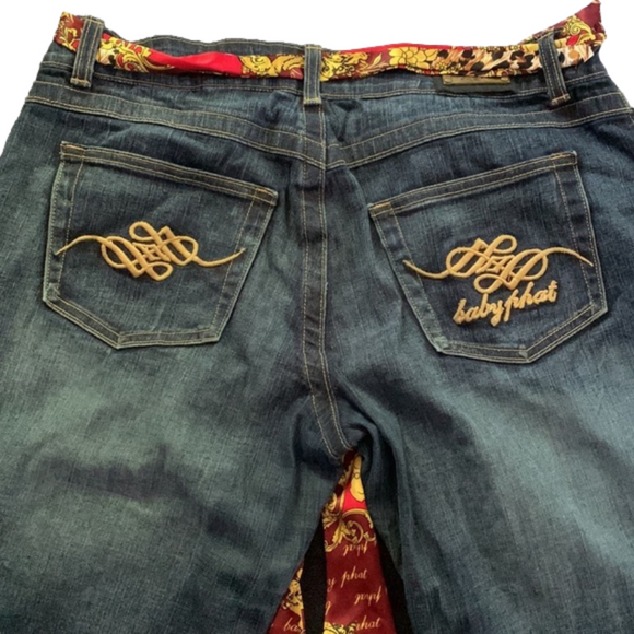 Baby Phat Y2K Denim Capri Low Rise Red Satin Cropped Jeans Size 13 - Picture 3 of 11